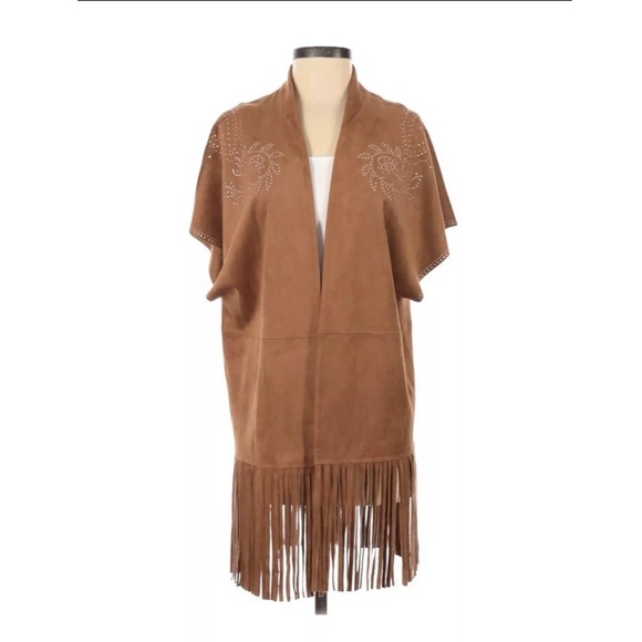 Fairchild Faux Leather Kimono Fringed Studded Sz S Boho Festival - Picture 1 of 2